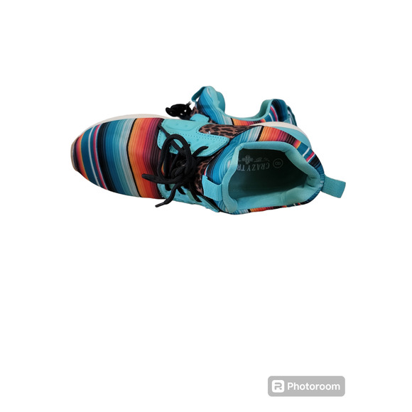 Crazy Train Sneakers Turquoise Serape Cheetah Low Top Lace Up Tennis Shoes Sz 8 - Picture 8 of 9